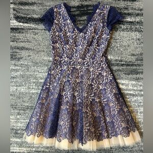 NHA KHANH Navy Lace Overlay Mini Dress